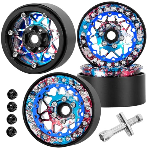 RC Aluminium 1.9 Beadlock Wheel Rims Set for 1/10 SCX10 90046 AXI03007 TRX4 TRX6 VS4-10 Gen7 Gen8 CFX MST D90 RC Crawler,(4PCS) 1.9 RC Beadlock Rims,1.9 rc Wheels,Colorful - color: Colorful- (Wheel Rims)