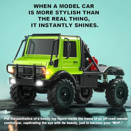 RC Semi Truck, 1:18 Scale RC Crawler, MN-333 Remote Control Car, 2.4GHz 4WD All Terrain Off Road RC Truck Transport Vehicle with LED Lights and 2 Batteries for Adults (Green) - color: Green