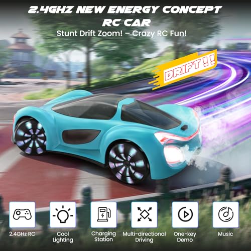 SIMREX Gesture Sensing Remote Control Car with Charging Dock - 360° Rotate Drift RC Stunt Car Toy, 40 Min Playtime, Dual Control, Spray Mist & LED Lights, Birthday Gift for Kids Boys Girls（Blue） - color: Blue