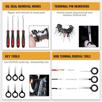 GOOACC 238Pcs Trim Removal Tool, Auto Push Pin Bumper Retainer Clip Set Fastener Terminal Remover Tool Adhesive Cable Clips Kit Car Panel Radio Removal Auto Clip Pliers, Black - color: 120Pcs Clips +118 Remover Black