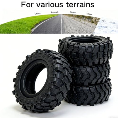 4PCS 1.9 Crawler Tires 88mm OD 1/12 RC Tires with Foam Inserts, Mud Slingers 1.9 RC Crawler Tires Compatible with MN-82 MN99-S2 MJX H12P H12Y+ RC Crawler Car Upgrades
