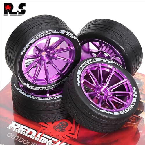 4PCS Aluminum Alloy Wheel Rim Tires Tyres 65x26mm Hex Adapter 12mm RC Spare Parts for 1/10 HSP HPI TAMIYA SAKURA D3 D4 Rally Touring Drift RC Car (Purple) - color: Purple