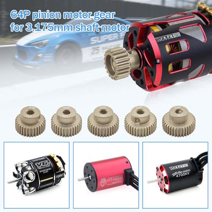 Surpass Hobby 64P Pinion Gear Set 3.175mm Shaft 31T 32T 33T 34T 35T 7075 Aluminum Alloy Motor Gears for 1/10 RC Car (5pcs) - size: 31T 32T 33T 34T 35T