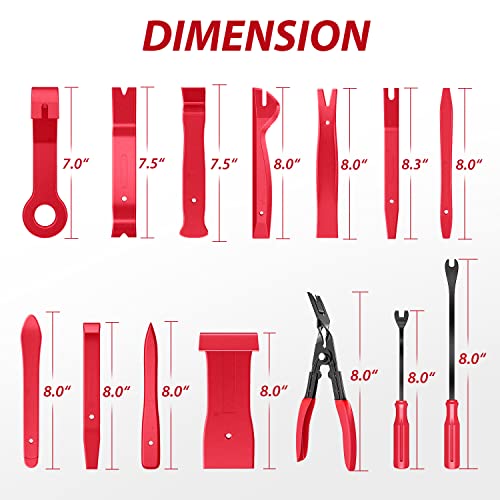 Nilight 200Pcs Trim Removal Tool, Auto Push Pin Bumper Retainer Clip Set | Fastener Terminal Remover Adhesive Cable Clips Round Handle Crowbar Kit Car Panel Radio Auto Clip Pliers - color: 200 Clips+ Remover Tools Red