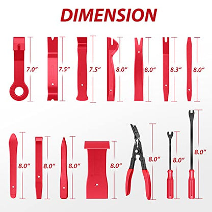 Nilight 200Pcs Trim Removal Tool, Auto Push Pin Bumper Retainer Clip Set | Fastener Terminal Remover Adhesive Cable Clips Round Handle Crowbar Kit Car Panel Radio Auto Clip Pliers - color: 200 Clips+ Remover Tools Red