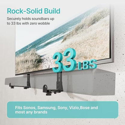 Soundbar TV Mount,33lbs Capacity,Compatible with Depth from 1.6" to 7.2" | Anti-Vibration Pads to Reduce Vibration,Soundbar Mount under TV,Easy Installation