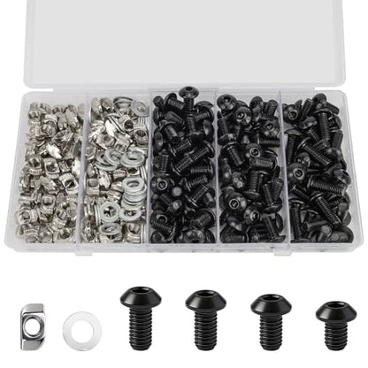 360pcs M5 T-Nut Screw Kit for 2020/2040 Series Aluminum Extrusion | 120 T-nuts+120 black hex socket screws(M5×8/10/12/14mm)+120 washers. For 3D printers, CNC, laser engravers - size: 360pcs M5 Kit (w/ Washers)