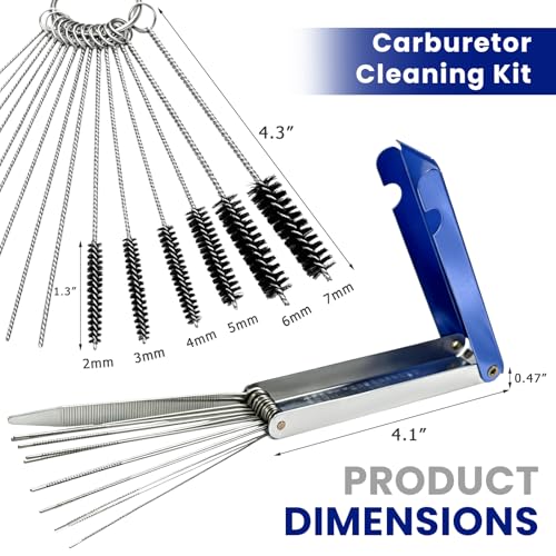 Carburetor Cleaning Tool Kit, Carb Jet Cleaning Kit with 10 Needles 5 Brushes 13 Wires, Stainless Steel Welding Torch Tip Cleaner for Motorcycle ATV Moped, Car Accessories