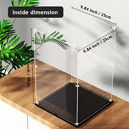 Clear Acrylic Display Case, Self-Assemble Showcase for Collectibles, Action Figures, Dolls- Alternative Glass Box for Commemorative Gifts (10x10x15.7inch, 25x25x40 cm) - size: 10x10x15.7inch, 25x25x40 cm