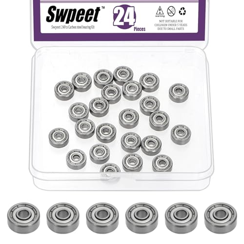 Swpeet 24Pcs 623ZZ Ball Bearings Assortment Kit, 3 x 10 x 4mm Carbon Steel Deep Groove Bearings, Miniature Bearings, Double Shielded ﻿ - size: 623ZZ-24PCS, style: Carbon Steel