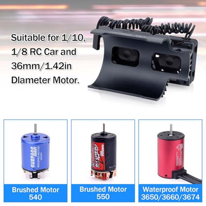 Surpass Hobby RC Motor Cooling Fan 30mm Twin Fans with Metal Heatsink for 1/8 1/10 RC Car 3650 3660 540 550 Brushless Motor (Black) - style: Black-Dual Fan for 36mm motor