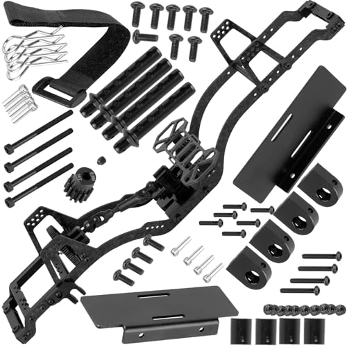 LCG Carbon Fiber Chassis Kit & Front Mounted Transmission Upgrades Part for 1/10 RC Crawlers SCX10 SCX10 II Capra 1.9 UTB and Other DIY Builds,Aluminum Gearbox Carbon Fiber Chassis,Black - color: Black(for 1/10)