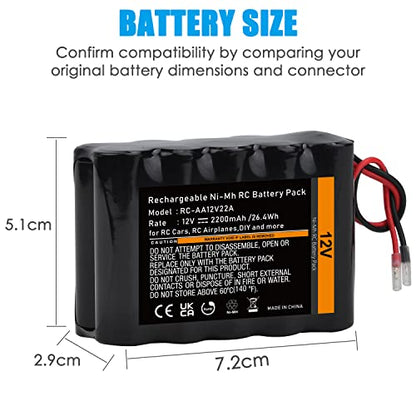 Tectra 12V RC Battery with Bare Leads, 2200mAh High Capacity Ni-MH Rechargeable Battery Pack for RC Models, DIY, Medical Equipments, LED Light Kit, Portable 12V DC Devices and More