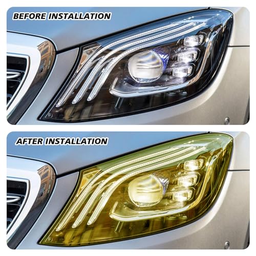 Tint Film for Taillight Headlight Fog Light, 12×48 Inches Vinyl Self-Adhesive Car Tail Light Tape, Brake Light Headlight Cover Protection Film Color Shiny Chameleon Sticker (Golden) - color: Golden