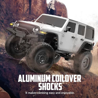FLYCOLOR RCS24 Off Road 1/24 RC Truck 4x4 Off Road Crawler Climbing Vehicle All Terrain RC Monster Truck Remote Control Car with Bright Headlight 2 Batteries Waterproof Hobby Toys(RTR White) - color: White
