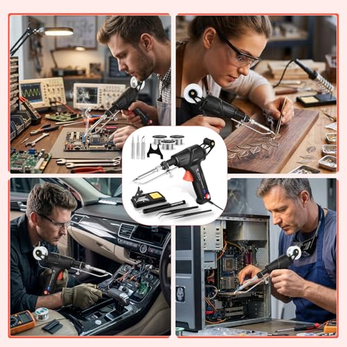 Soldering Gun Kit, Upgrade 120W Adjustable Temp Soldering Iron Set | Multi-Function Soldering Iron Kit for Electronics Welding Repair, Automatic Welding Gun for Home (11-Piece Set) (Black)