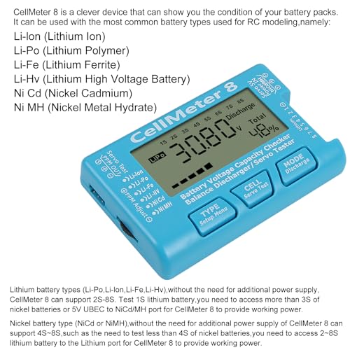 RC Cellmeter 8 Digital Battery Capacity Checker Controller Tester Voltage Tester for LiPo Life Li-ion NiMH Nicd Cell Meter (8 in 1 cellmeter)