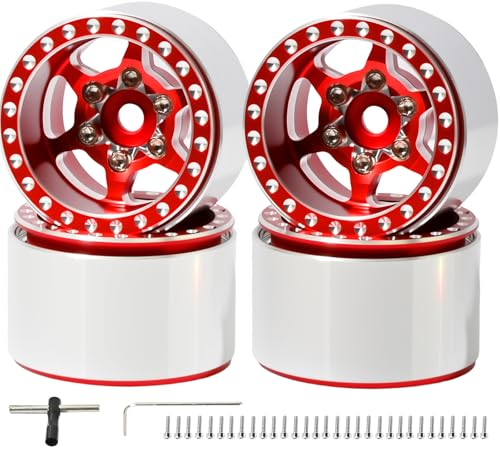 1.0 Beadlock Wheel Rim Set Aluminum Alloy RC Upgrade Part For Traxxas 1/18 TRX4M 1/24 Axial SCX24 FMS FCX24 Gladiator Bronco C10 JLU Deadbolt B17 RC Crawlers Upgrade Off-road(4Pcs/set) - color: Red