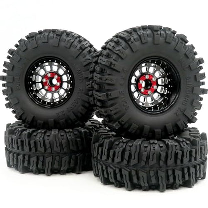 RC 2.2 Mud Slingers Tires 124mm Tall & 2.2 Beadlock Wheels Adjustable Offset 2.2 Rims Black For RC Mud Crawler Trail Gen7 Gen8 Everest 10 Axial Capra Wraith, (4-Pack, Assembled) - color: Black