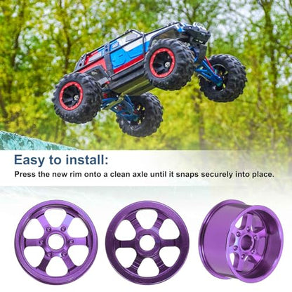 MECCANIXITY 4Pcs RC Car Wheel Rims, 20.5mm Dia 5-Spoke Purple Aluminum Alloy Wheel Rims Hex Hub for HSP RC Drift On-road Racing Touring Car - color: Purple