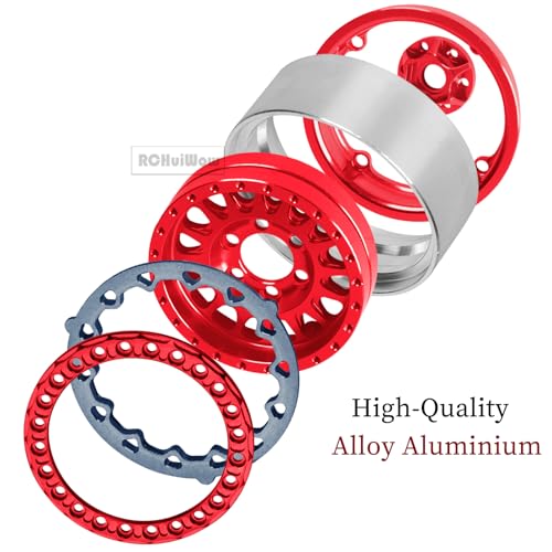 RC 1.9" Beadlock Wheels and Tires for 1/10 RC Crawler SCX10 90046 AX103007 TRX4 TRX6 VS4-10 Red cat Gen8 7 MST CFX RC 4WD D90,Dually 1.9 Beadlock Wheels Aluminum Rims Rubber Tires,Red - color: Red(4pcs)