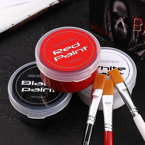 BOBISUKA Black + White + Red Oil Face Body Paint Set, Large Capacity Professional Paint Palette Kit with Brushes for Art Theater Halloween Party Cosplay Clown Sfx Makeup for Adults - color: Black & White & Red Paint + Brushes