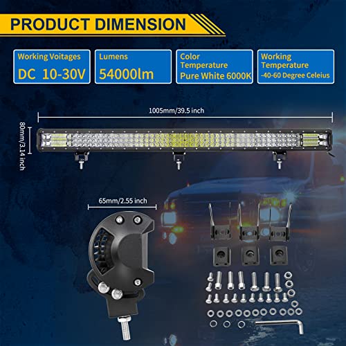 Willpower 39 Inch 540W Led Light Bar Spot Flood Combo Beam 12V 24V Fog Work Lamps Driving Offroad Lights for 4x4 Truck Tractor Boat Car ATV UTV SUV - size: 39'' - 540W - Combo