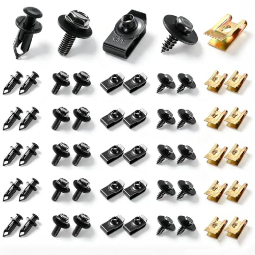 100PCS Car Body Fender Bumper Splash Guard Fixing Clip, Car Clips Rivet Fasteners, Undertray Screws, U-Screws and Bolts Kit, Universal Engine Under Cover Splash Shield Guard Body Bolts