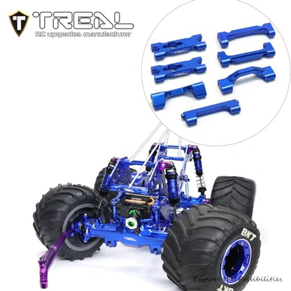 TREAL Aluminum 7075 Chassis Cross Brace Set (7pcs) for 1/18 Mini LMT Monster Truckk(Blue) - color: Blue