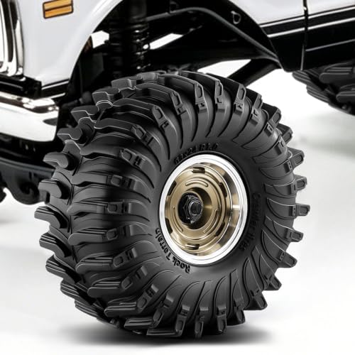 1.0" Beadlock Aluminum Wheels and 64mm Soft Rubber Tires | for SCX24, TRX4M, Ascent 18, FCX24, 1/18 1/24 RC Crawler, 7mm Hex, 0mm Offset, with Foam Inserts, (Bronze A) - color: Bronze A
