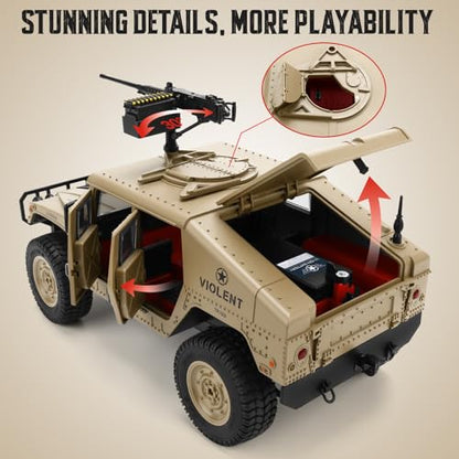 Remote Control Truck-4x4 Off-Road RC Trucks Army Rock Crawler Humme, RTR 40Mins Play Time All Terrain RC Off Road Jeep Cars with Winch,Lights&Openning Door, Military Armored Vehicle Toys Gift for Boys - color: Khaki