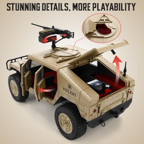 Remote Control Truck-4x4 Off-Road RC Trucks Army Rock Crawler Humme, RTR 40Mins Play Time All Terrain RC Off Road Jeep Cars with Winch,Lights&Openning Door, Military Armored Vehicle Toys Gift for Boys - color: Khaki