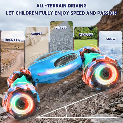Remote Control Car - RC Drift Car Gesture Sensing Toy Boy Age 6-8-12 Gifts | Gesture Sensing RC Stunt Car for Kids Toys 6 7 8 9 10 11 12 Year Old Boy Birthday Christmas Presents with Lights Music - color: Light Blue