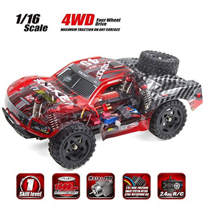 1:16 Scale Short Course RC Car, 40KM/H High Speed 4WD Remote Control Truck | Off-Road Remote Control Car, Strong Shockproof Resistance - color: Red