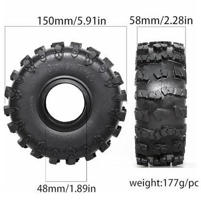 4PCS 2.2" RC Rubber Tires 150mm Crawler Tire with Foam Inserts Compatibale for 1/10 RC Crawler Axial SCX10 RR10 90053 AX10 Wraith 90056 90045