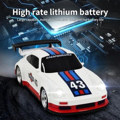 1/43 Scale RC Drift Car, 2.4GHz Full Proportional Mini Racing Car with Lights, 4WD Electric RTR Remote Control Car, Includes Drift & Racing Tires, Traffic Cones, USB Charger,（RTR/Rally Blue） - color: Rally Blue, size: RTR Version