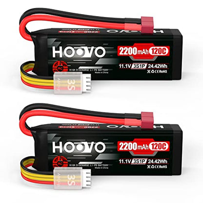 HOOVO 3S 11.1V Lipo Battery 2200mAh 120C RC Battery with T Connector for RC Truggy RC Truck RC Airplane Helicopter Drone (2 Pack)