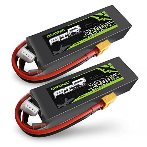 OVONIC 3s Lipo Battery 50C 2200mAh 11.1V Lipo Battery with XT60 Connector for RC Airplane Helicopter Quadcopter RC Car Truck Boat(2 Packs)