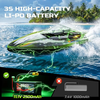DEERC Fast Brushless RC Boat for Adults 40+KPH, 19" High Speed Racing Boat, 3S 2500mAh Li-po Battery, Self-Righting, 2.4GHz Remote Control Boat W/Lights, Dual Waterproof for Lake, Pool & Saltwater S7