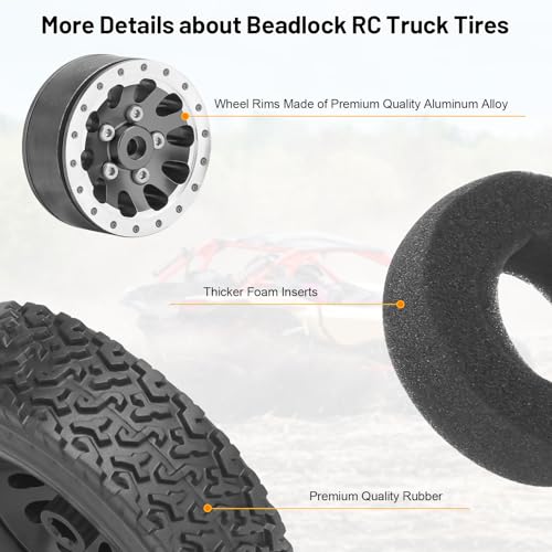 daitoku 1/12 Beadlock RC Wheels and Tires for WPL C14 C24 C34 C44 B14 B24 B16 B36 MN MN78 D90 MN90 MN91 MN96 MN98 MN99 MN99S (Black) - color: Black