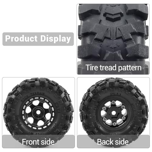 1.0" Beadlock Aluminum Wheels and 57mm Soft Rubber Tires | for SCX24, TRX4M, Ascent 18, FCX24, 1/18 1/24 RC Crawler, 7mm Hex, 0mm Offset, with Foam Inserts, (Black 3) - color: Black 3