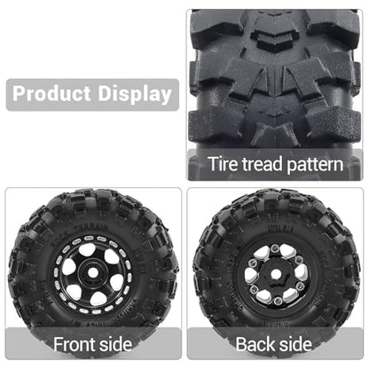 1.0" Beadlock Aluminum Wheels and 57mm Soft Rubber Tires | for SCX24, TRX4M, Ascent 18, FCX24, 1/18 1/24 RC Crawler, 7mm Hex, 0mm Offset, with Foam Inserts, (Black 3) - color: Black 3