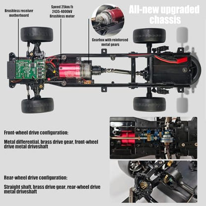 WPL D-14S RC Kei Truck, 1:10 Scale Suzuki Carry Kei Drift Truck- Brushless 4000KV Motor, 25km/h, Swappable Drift/Racing Tires, LED Lights, RTR RC Drift Truck for Hobbyists