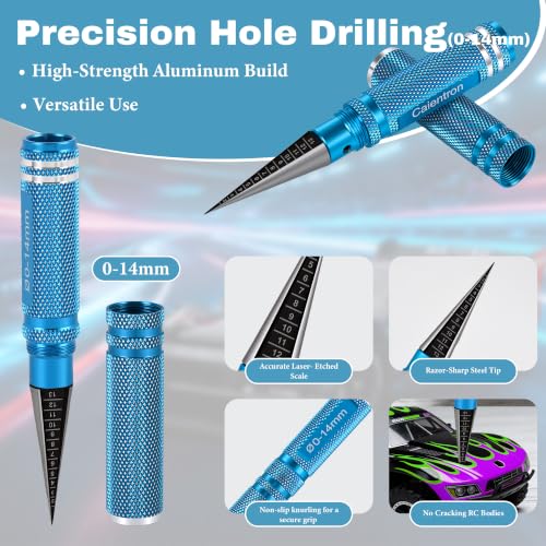 RC Car Body Reamer 0-14mm Hole Puncher Tool Kit with Curved & Straight Lexan Scissors, Hobby Knife, RC Accessories, RC Shell Mounting &Trimming Tools for Trucks & Plastic Model Building (Light Blue) - color: Light Blue