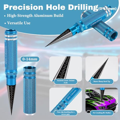 RC Car Body Reamer 0-14mm Hole Puncher Tool Kit with Curved & Straight Lexan Scissors, Hobby Knife, RC Accessories, RC Shell Mounting &Trimming Tools for Trucks & Plastic Model Building (Light Blue) - color: Light Blue