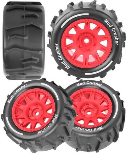 12mm Hex RC Wheel Tires for 1/18 Granite/ 1/18 Typhon RC Monster Truck Car,4Pcs RC Drift Truck Wheels and Tires for 1/18 Granite/Typhon,Hard Plastic Wheels & Rubber Tires,Red - color: Red - (4pcs Truck Wheels)