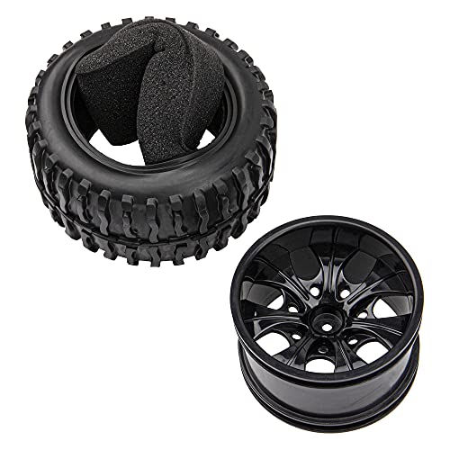 12mm Hub 4.64 inch OD Rubber Tires & Wheel Rim with Foam for 1/10 Scale Traxxas Slash HPI HSP Volcano ExceedRC Infinitive Off-Road Car Monster Truck (Style 2), Black - style: Style 2