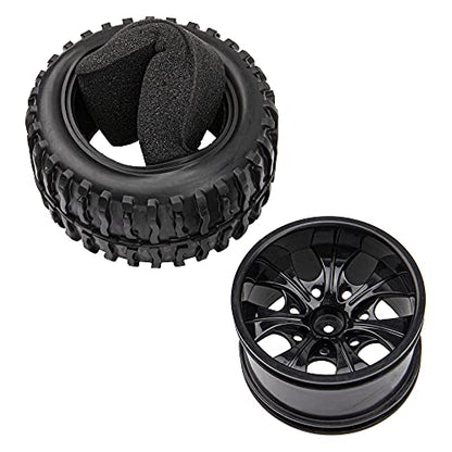 12mm Hub 4.64 inch OD Rubber Tires & Wheel Rim with Foam for 1/10 Scale Traxxas Slash HPI HSP Volcano ExceedRC Infinitive Off-Road Car Monster Truck (Style 2), Black - style: Style 2