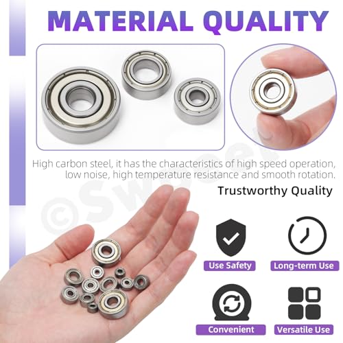 Swpeet 48Pcs 6 Sizes 693ZZ, 623ZZ, 624ZZ, 685ZZ, 687ZZ,627ZZ Ball Bearings Assortment Kit, High Carbon Steel Deep Groove Bearings, Double Shielded - size: Assortment Kit-48PCS, style: High Carbon Steel