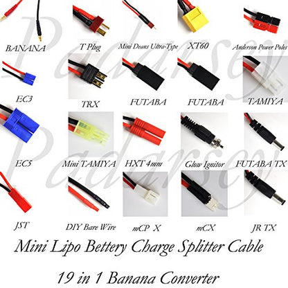 Padrasey RC Lipo Battery Charger Adapter Connector Splitter Wire,19 in 1 Octopus Convert Cable to 4.0mm Banana Plug Lead Cable for XT60, EC3, EC5, HXT4MM, Tamiya, JST, T-Dean, TRX, Futaba